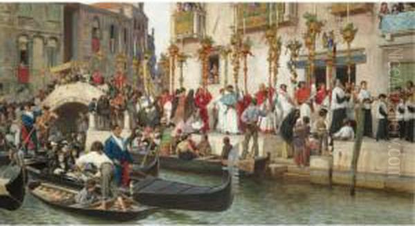 Brucke An Der Riva Dei 
Schiavoni: Eine Prozession In Venedig (procession Along The Riva Della 
Schiavoni, Venice) Oil Painting by Ludwig Passini