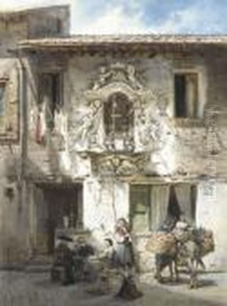 A Roman House With An Edicola In A Baroque Surround Oil Painting by Ludwig Passini