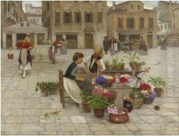 Mercato Dei Fiori Oil Painting by Luigi Pastega