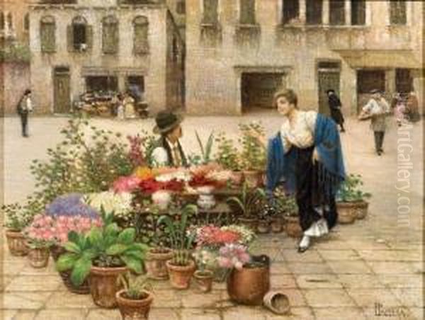 Venezia, Il Venditore Dei Fiori Oil Painting by Luigi Pastega