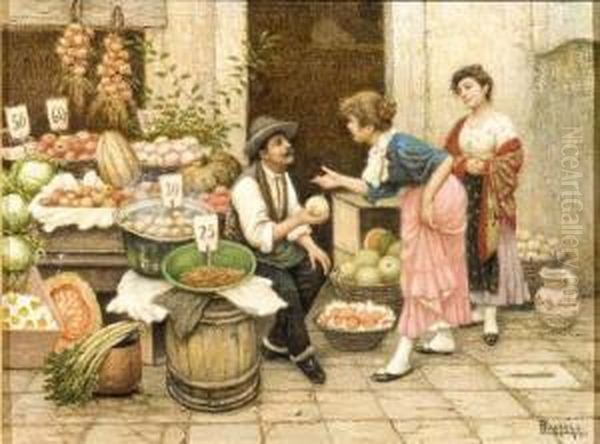 Venezia, La Bancarella Della Frutta Oil Painting by Luigi Pastega