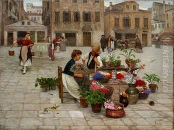 Courtyard Scene
With Flower Oil Painting by Luigi Pastega