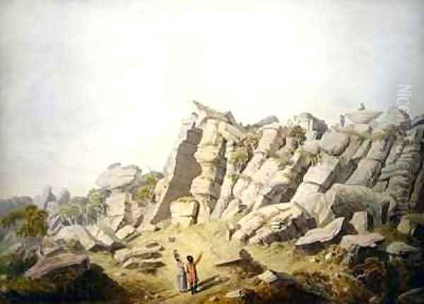 Figures at Brimham Crags Oil Painting by Thomas Daniell