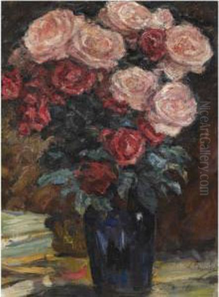 Still Life With Roses Oil Painting by Leonid Ossipovich Pasternak