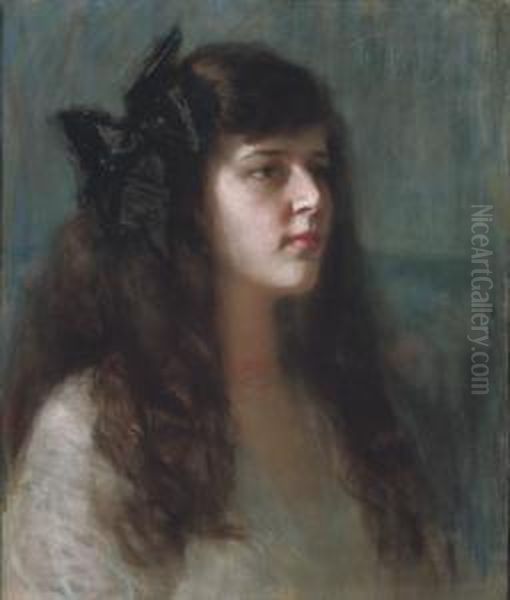 Portrait Of A Girl With A Black Bow Oil Painting by Leonid Ossipovich Pasternak