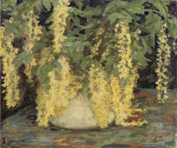 Still Life With Laburnum Oil Painting by Leonid Ossipovich Pasternak