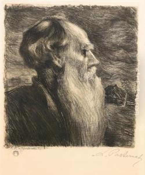 A Profile Portrait Of Lev Tolstoy Oil Painting by Leonid Ossipovich Pasternak