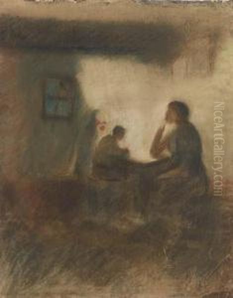 Interior With Child Studying Oil Painting by Leonid Ossipovich Pasternak