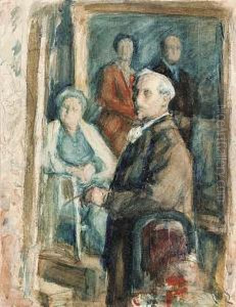 Self Portrait With Wife And Portrait Oil Painting by Leonid Ossipovich Pasternak