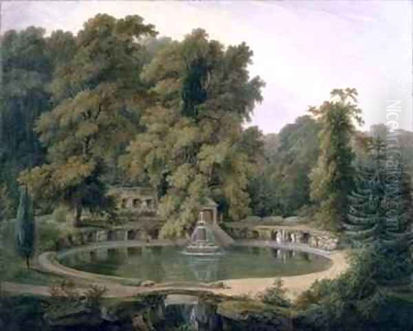 Temple Fountain and Cave in Sezincote Park Oil Painting by Thomas Daniell