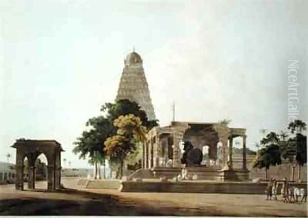 The Great Bull An Hindoo Idol At Tanjore Oil Painting by Thomas Daniell