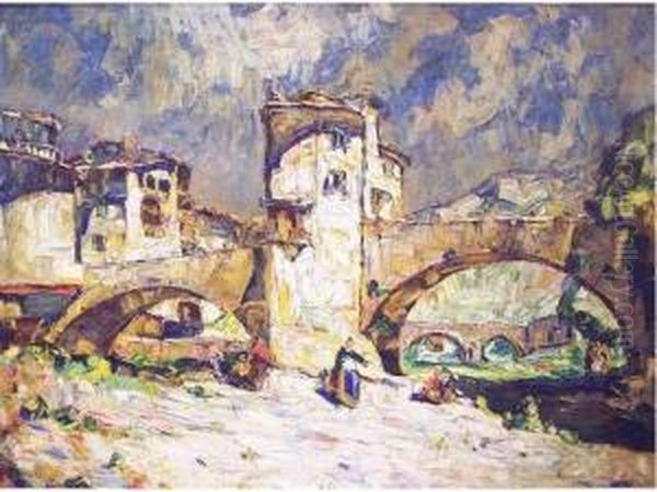 Le Pont Habite Oil Painting by Louis Pastour