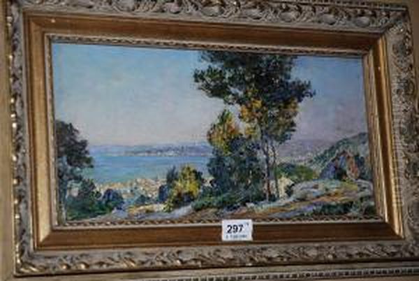 Tramonto Su Marsigliaolio Su Tavola, Cm 41x22, In Cornice Dorata Oil Painting by Louis Pastour