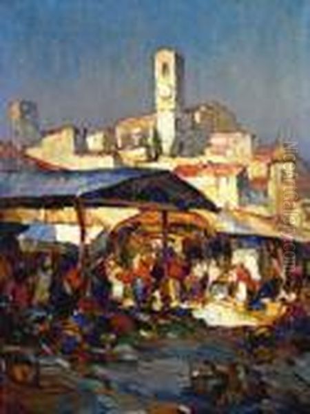 Le Marche Cannes Oil Painting by Louis Pastour