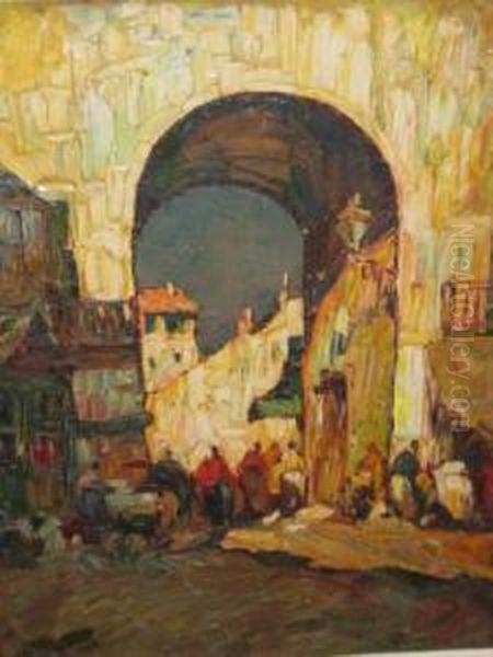 Figures By An Arch Oil Painting by Louis Pastour