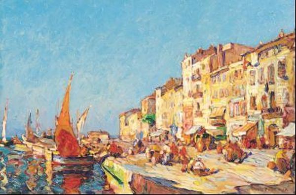 Cannes Le Quai St Pierre Oil Painting by Louis Pastour