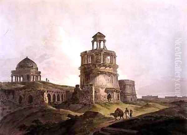 Remains of an Ancient Building near Firoz Shahs Cotilla Delhi Oil Painting by Thomas Daniell