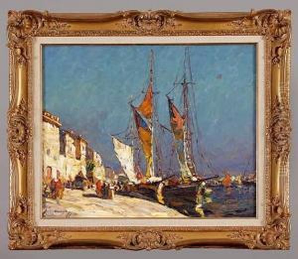 cannes, Les Quais Ensoleilles Oil Painting by Louis Pastour