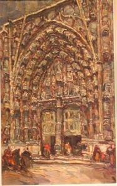 Gothic Cathedral Portal Oil Painting by Louis Pastour