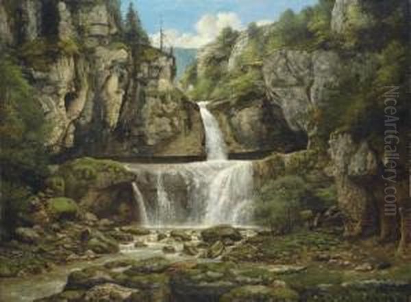 La Cascade De La Billaude, Franche Comte Oil Painting by Cherubino Pata