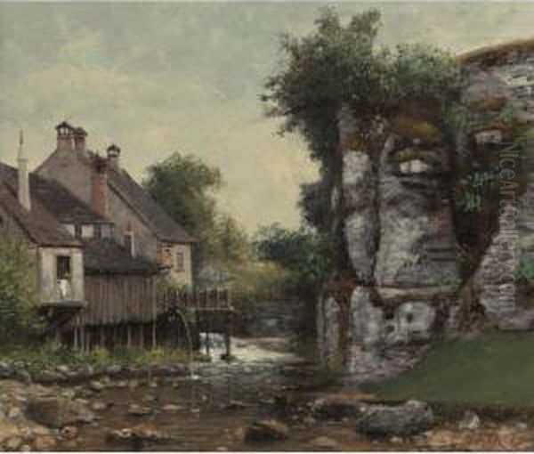 The Mill At Hauteville, Near Vevey Oil Painting by Cherubino Pata