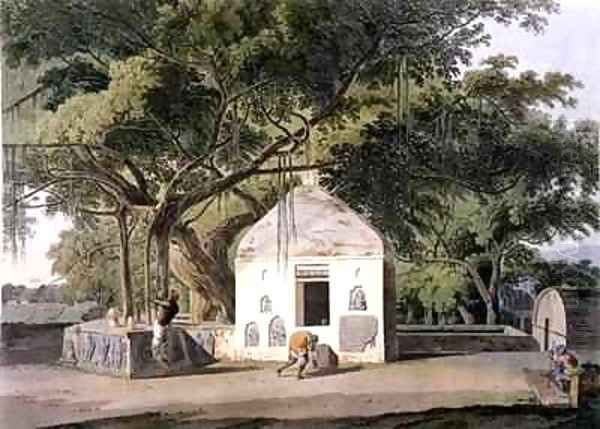 The Sacred Tree of the Hindoos at Gyah Bahar Oil Painting by Thomas Daniell