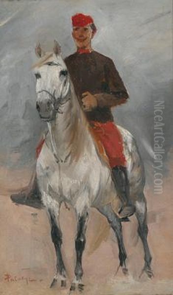 A Horseman Oil Painting by Laszlo Pataky Von Sospatak