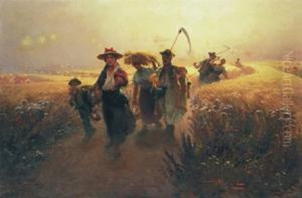 On The Way Home Oil Painting by Laszlo Pataky Von Sospatak