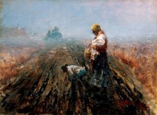 Morning In The Field Oil Painting by Laszlo Pataky Von Sospatak