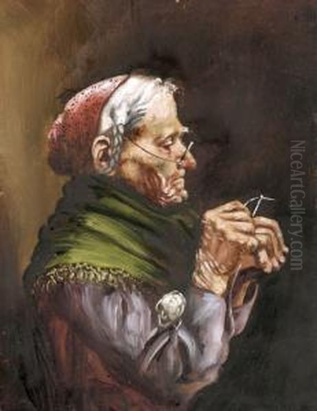 Idos Holgy Zold Kendoben Oil Painting by Laszlo Pataky Von Sospatak