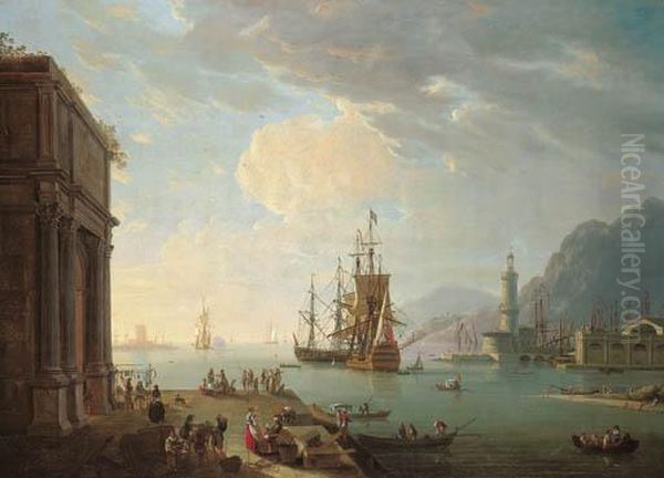 A Mediterranean Seaport Oil Painting by Thomas Patch