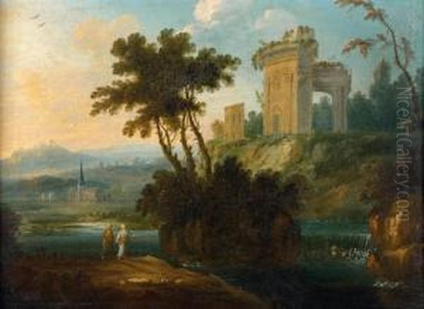 Paysage Aux Ruines Antiques Et Promeneurs Oil Painting by Pierre-Antoine Patel