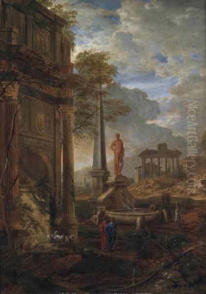 Ideal Landscape With Figures Before Romanruins Oil Painting by Pierre-Antoine Patel