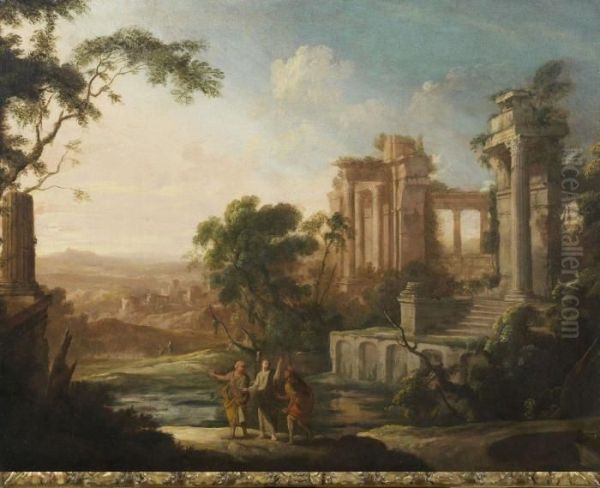 Paysage Avec Le Christ Et Les Pelerins D'emmaus Oil Painting by Pierre-Antoine Patel