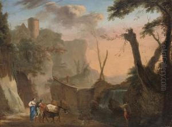 An Italianate Landscape With Drovers Oil Painting by Pierre-Antoine Patel