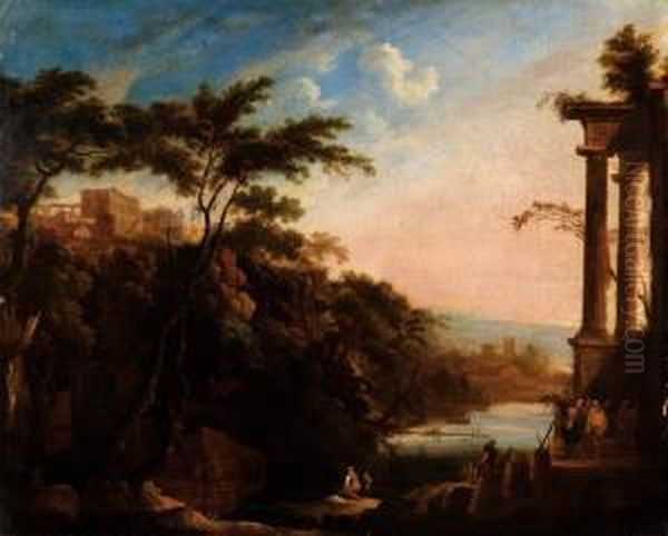 Paesaggio Con Rovine E Viandanti Oil Painting by Pierre-Antoine Patel