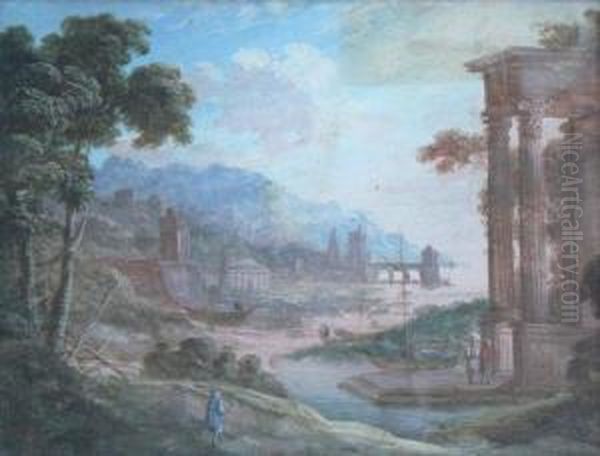 Paire De Gouaches Xviiieme 
Representant Des Scenes Animees Pres Des Ruines, Signes, Au Dos Un 
Numero Manuscrit : 1685, 23,5 X 17,5 Cm Oil Painting by Pierre-Antoine Patel