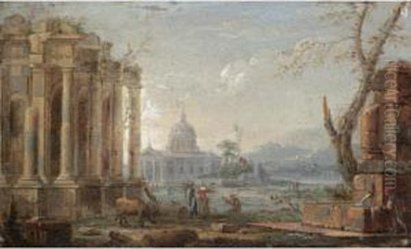 A Capriccio View Possibly Of Saint Peter's, Rome Oil Painting by Pierre-Antoine Patel