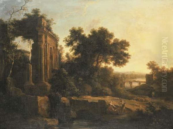 An Italianate Landscape Oil Painting by Pierre-Antoine Patel