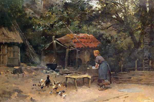 The Chicken Run Oil Painting by Emile Charles Dameron