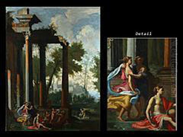 Capriccio Mit Bacchantenszenen Vor Tiefer Landschaft Oil Painting by Pierrele Bon I Patel