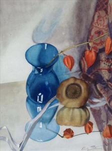 Still Life:the Blue Vase Oil Painting by Emily Murray Paterson