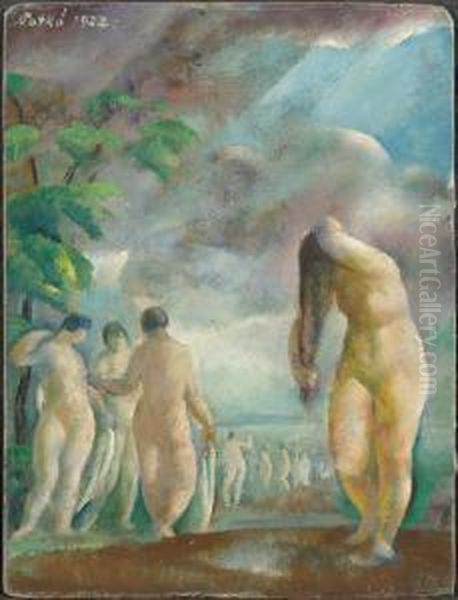 Woman Bathing Oil Painting by Karoly Patko