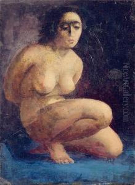 Female Nude, Kneeling. Oil Painting by Karoly Patko