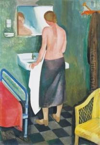 Woman Washing Herself Oil Painting by Karoly Patko