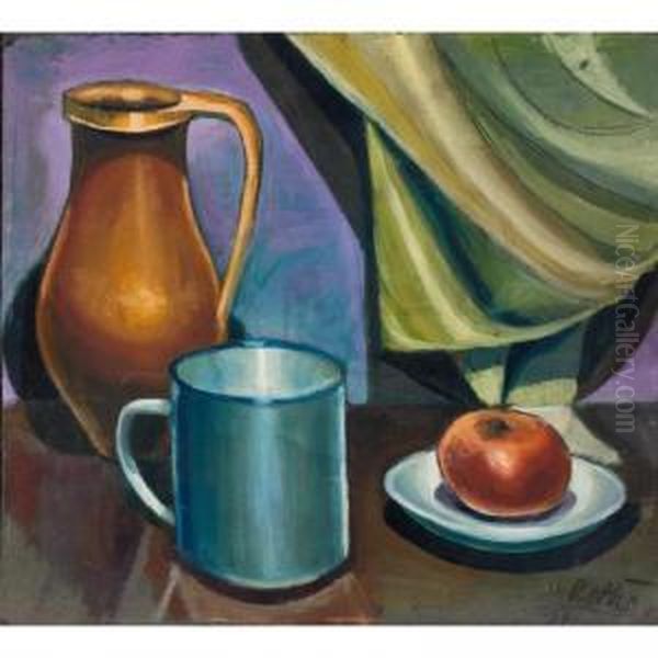 Still Life With An Apple And Jug (recto); Portrait Of A Man (verso) Oil Painting by Karoly Patko