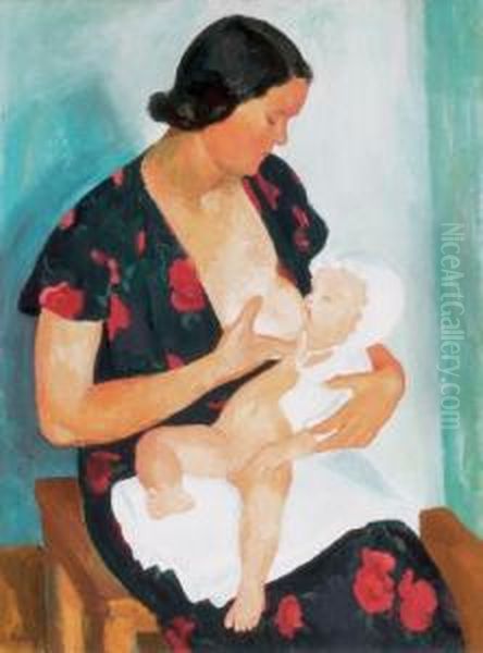 Motherhood Oil Painting by Karoly Patko