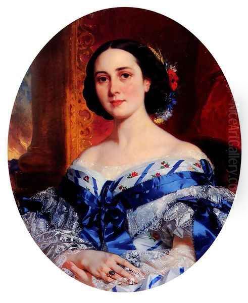 Portrait De Marie-Luche de Selle de Beauchamp (Portrait of Marie-Luche de Selle de Beauchamp) Oil Painting by Eugene Francois Marie Joseph Deveria