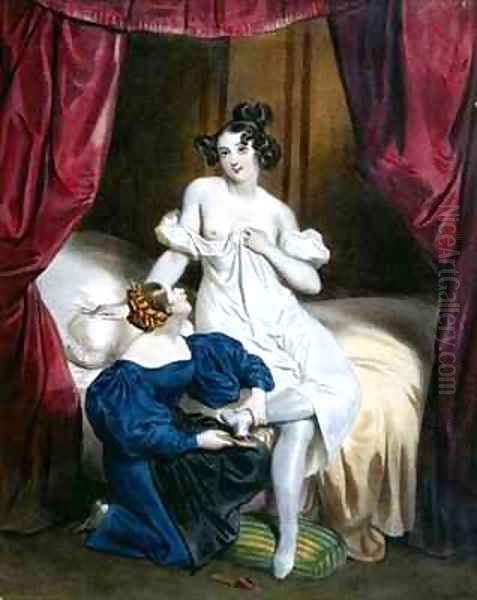 Le Lever de la Coquette Oil Painting by Eugene Francois Marie Joseph Deveria