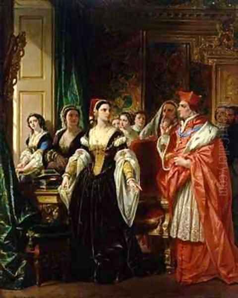 A Scene from Shakespeares Henry VIII Cardinal Wolsey and Katherine of Aragon Oil Painting by Eugene Francois Marie Joseph Deveria